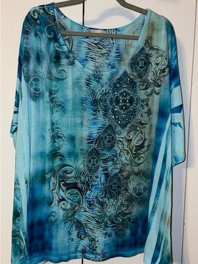 Catherines Teal and Aqua Printed Tunic Top